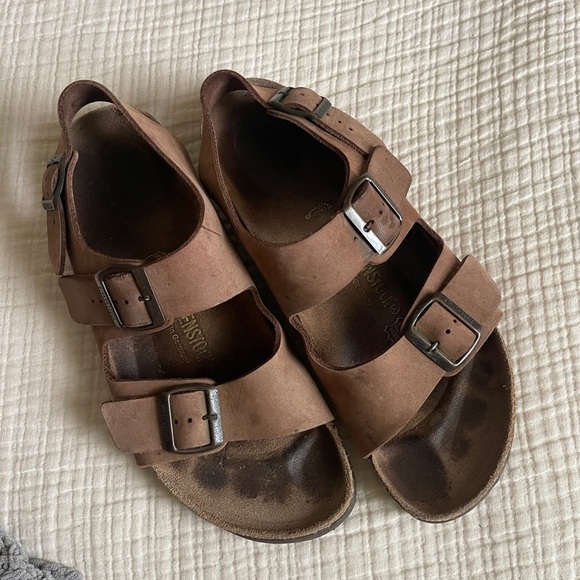 Birkenstock Milano Leather Sandals Sz 43 brown leather strap on sandals - Picture 2 of 12